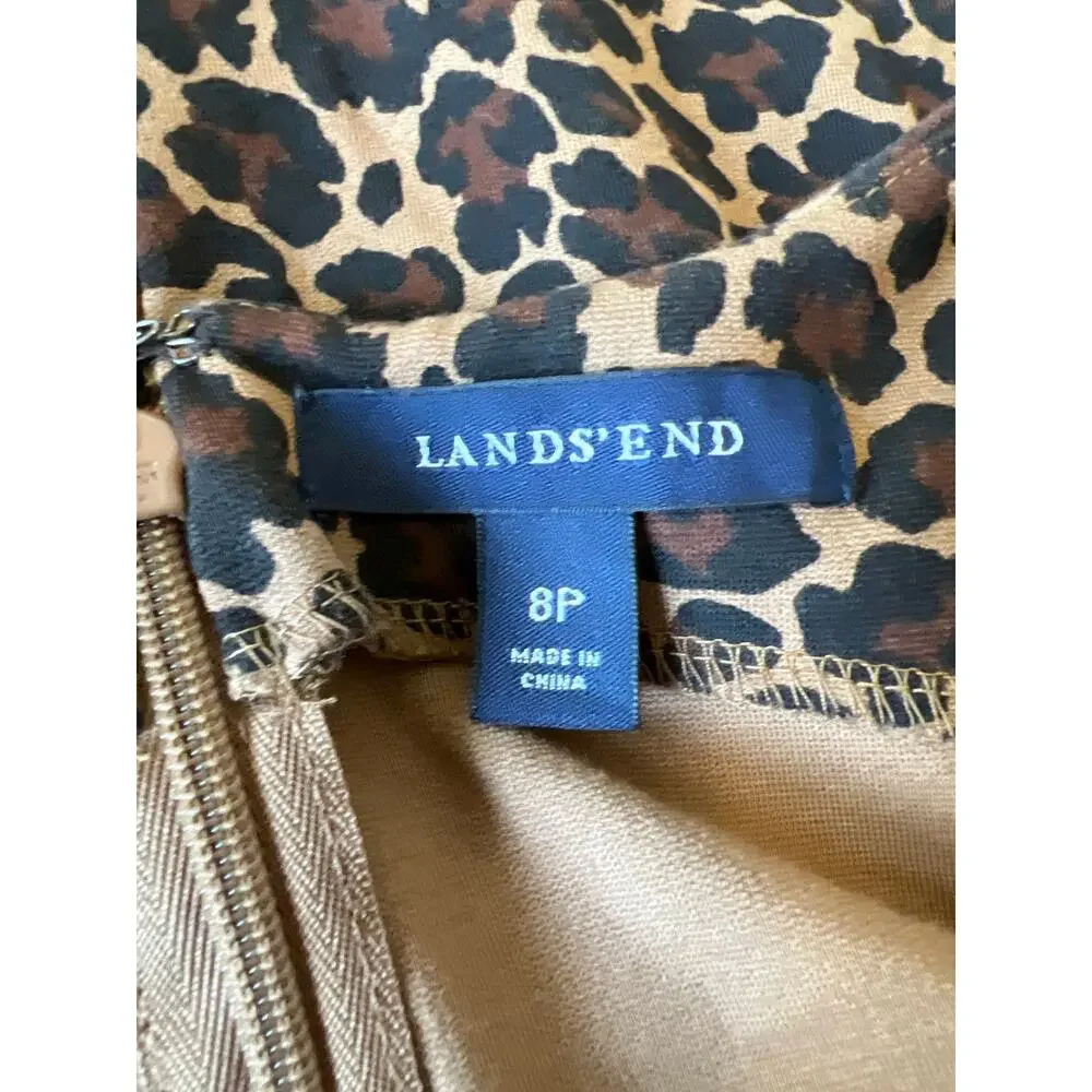 Lands End Leopard Sleeveless Ponte Knit Sheath Dress Pockets Size 8P
